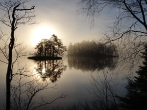 Morgonsol över kyrkviken